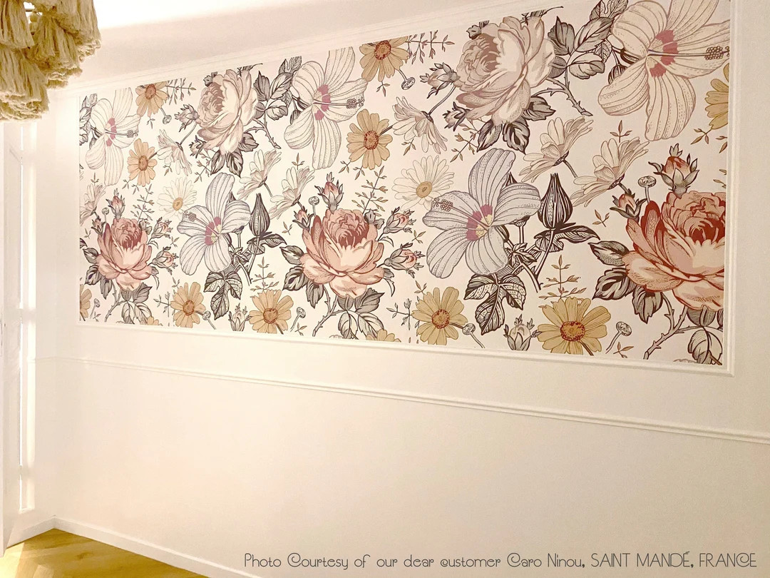 Removable WALLPAPER CAMILA S Vintage Flowers Wainscoting Floral Girl Nursery Peel and Stick Remov... | Etsy (US)