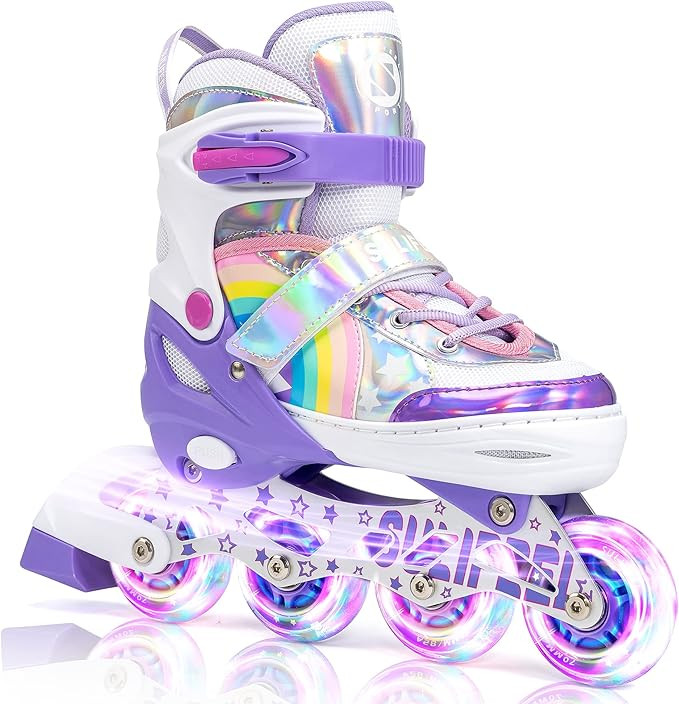 SULIFEEL Rainbow Unicorn Inline Skates for Girls Boys 4 Size Adjustable Light up Wheels Roller Bl... | Amazon (US)