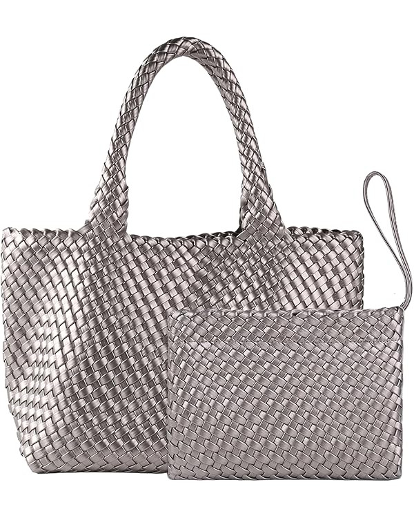 Woven Tote Bag for Women with Small Handmade Purse, Large Braided Top-Handle Bags Vegan Leather S... | Amazon (CA)