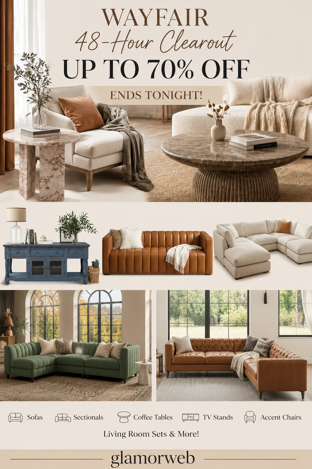 This is your sign to finally upgrade that living room piece you’ve been side-eyeing all year 😂🤎 Wayfair’s 48-Hour Clearout ends TONIGHT with savings of up to 70% OFF! New sofa? Sectional? Coffee table? TV stand? Accent chairs? There are sooo many finds that can make the whole space feel fresh without completely blowing the budget. 🛋️
#Wayfair #WayfairSale #WayfairFinds #FurnitureFinds #LivingRoomRefresh #LivingRoomIdeas #SofaFinds #SectionalFinds #CoffeeTable #TVStand #AccentChair #AffordableFurniture #HomeRefresh #HomeFinds #HomeDeals #LTKFinds #LTKHome #UpTo70Off 

 #LTKSeasonal #LTKHome #LTKSaleAlert