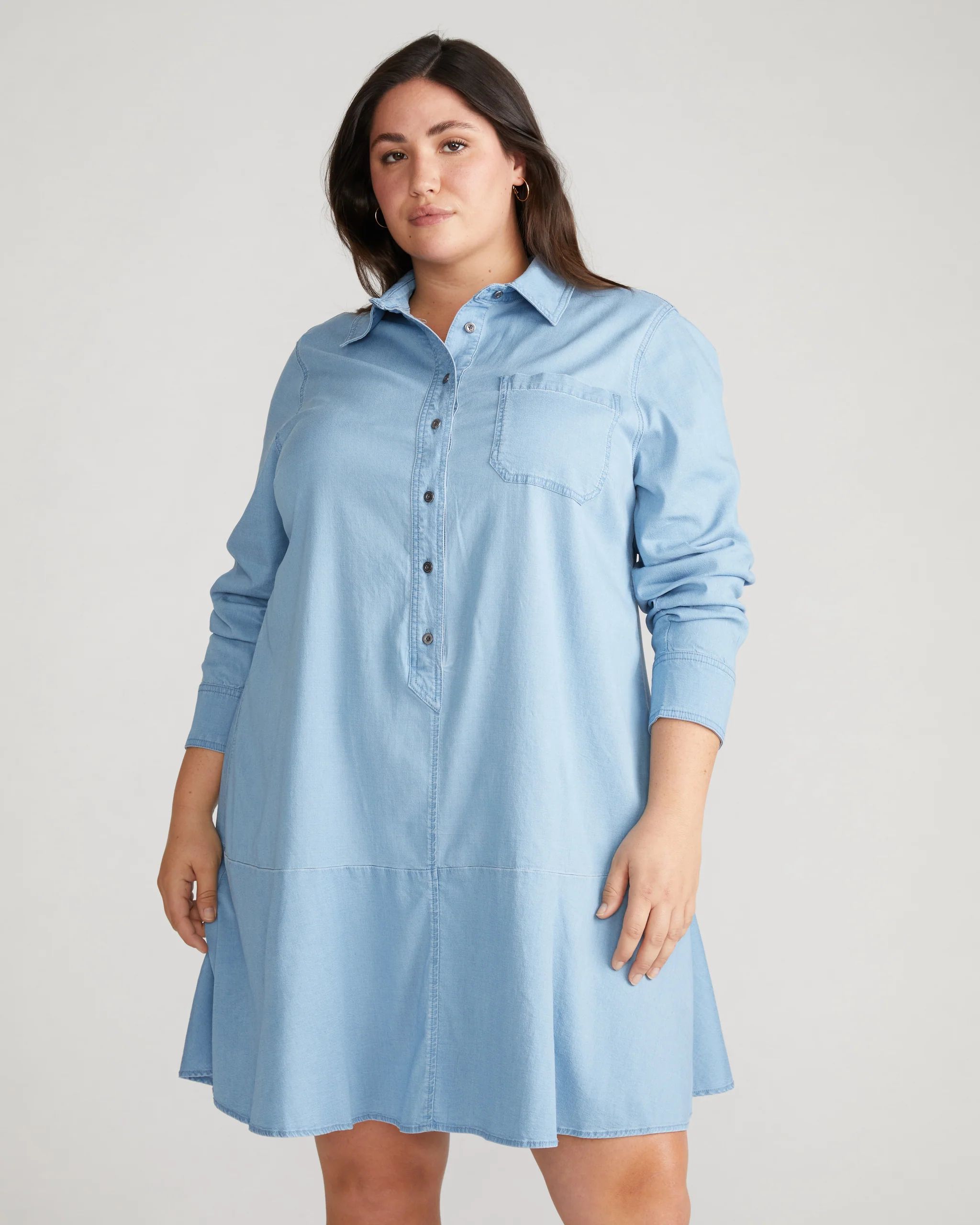 Perfect Tencel Chambray Drop Waist Shirtdress
   Morning Blue | Universal Standard