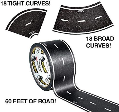 PlayTape 60' x 2" Black Road Starter Pack - Includes 2"  Street Curves - Tape Toy Car Track For K... | Amazon (US)