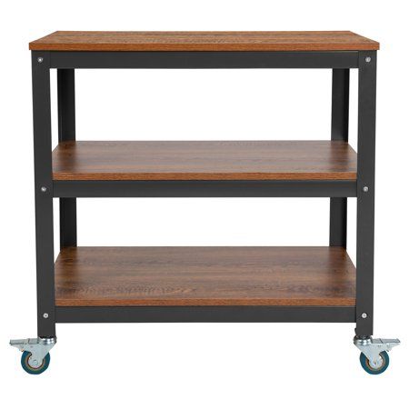 30” Brown and Dark Gray Three Tier Shelves Rolling Storage Cart with Metal Wheels | Walmart (US)