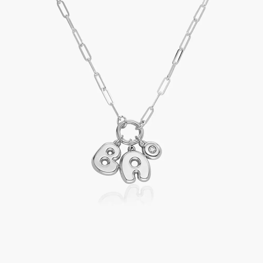 Bubble Up Initial Necklace with Diamond - Silver | Oak & Luna (US)
