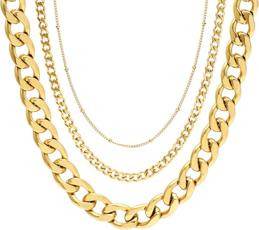 Lushboom 14K Gold Plated Dainty Cuban Choker Necklace Herringbone Snake Necklace Paperclip Chain ... | Amazon (US)