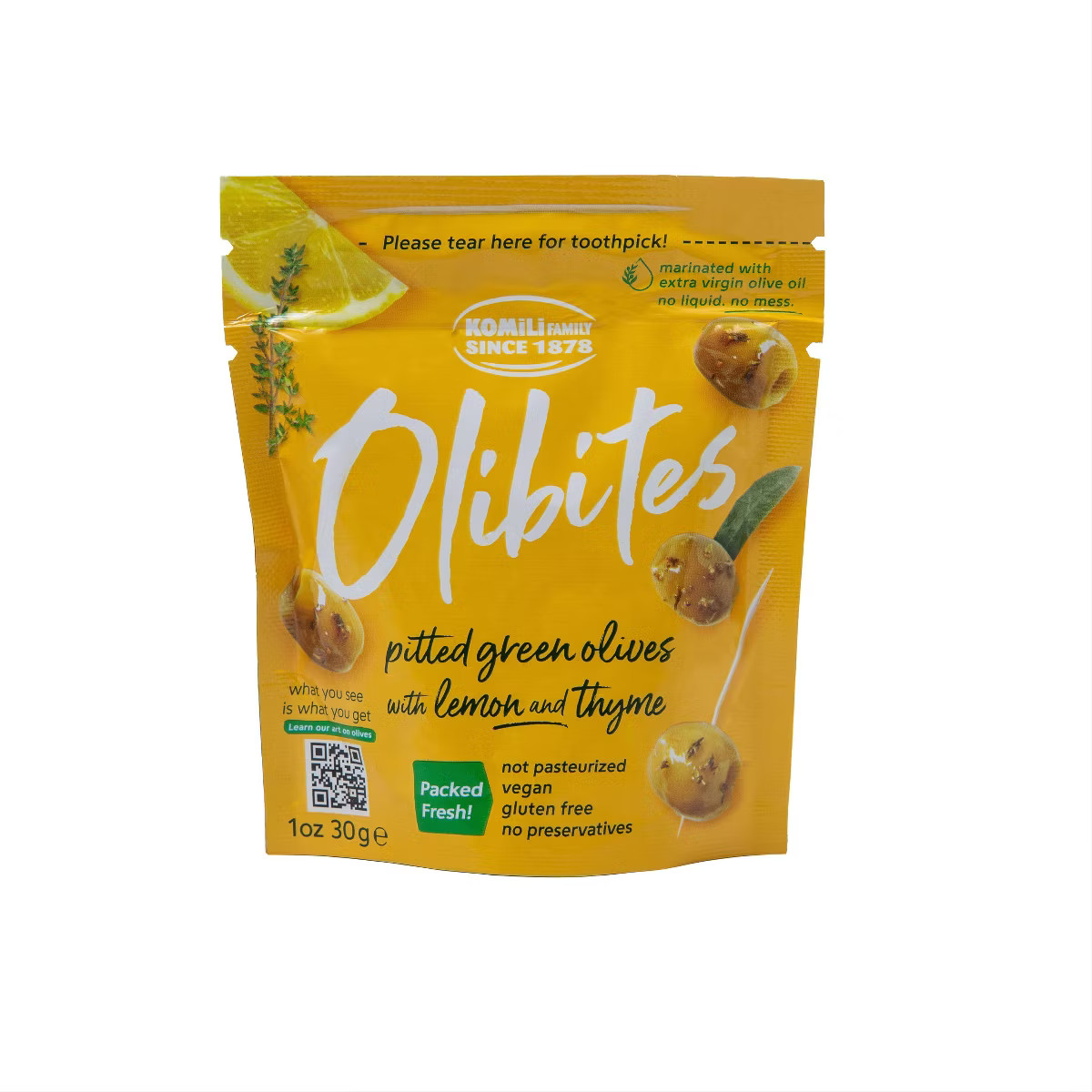 Olibites Pitted Green Olives with Lemon and Thyme - 1oz | Target
