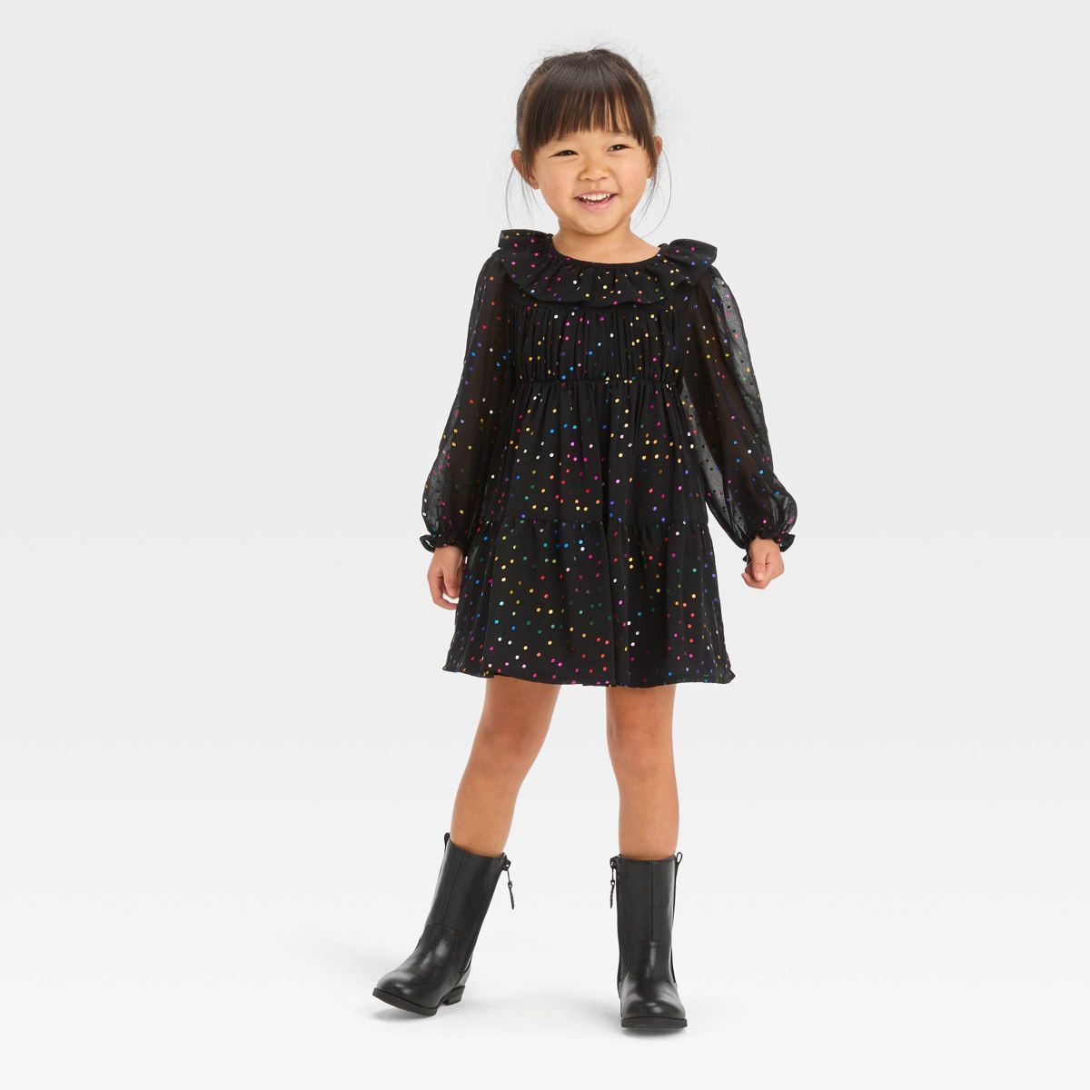 Toddler Girls' Dots Dress - Cat & Jack™ Black | Target