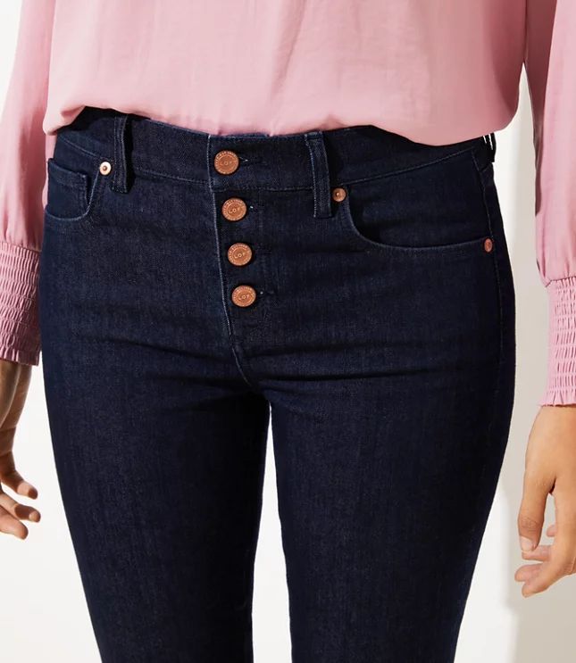 Modern Button Fly Skinny Jeans in Dark Rinse Wash | LOFT | LOFT