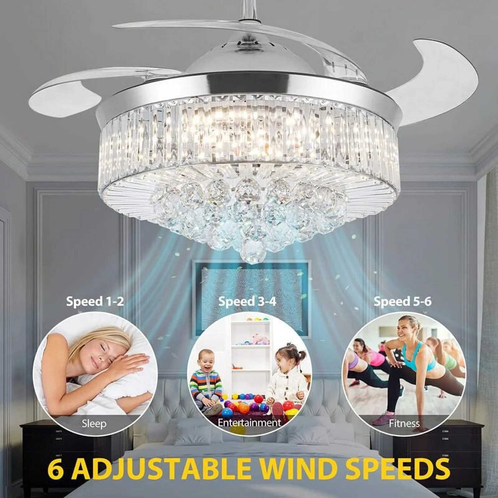 EAYSG 42” Silver Modern LED Ceiling Fan with Remote Control and Timer | Walmart (US)
