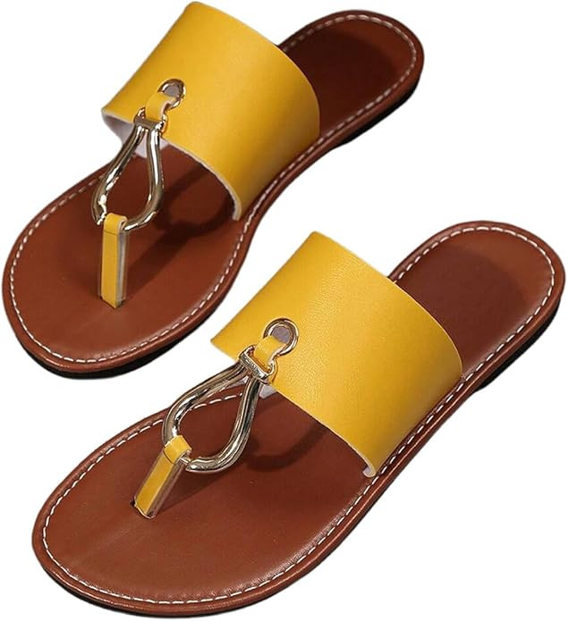 Verdusa Women's Summer Colorblock Thong Sandals Open Toe Slip on Slippers | Amazon (US)