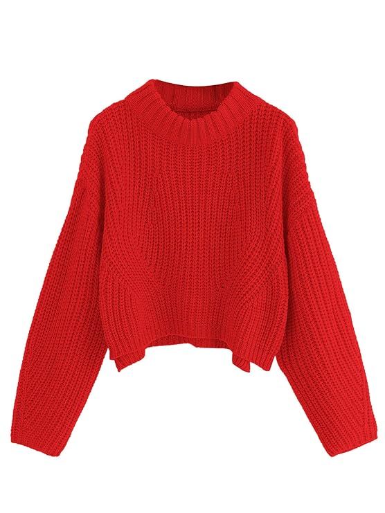 SheIn Women's Mock Neck Drop Shoulder Oversized Batwing Sleeve Crop Top Sweater | Amazon (US)