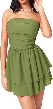 CIDER Women's Summer Cocktail Dress - Tube Ruched Ruffle Mini Dress | Amazon (US)