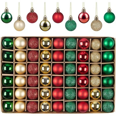 54pcs Christmas Ornaments – 1.18" Shatterproof Mini Tree Balls With Strings, Multi-color Red, Green & Gold Baubles For Xmas Decorations | Wayfair North America