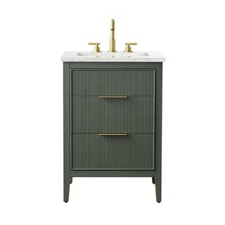 Emma 24 in. W Bath Vanity in Vintage Green with Engineered Stone Top in Arabescato with White Sin... | The Home Depot