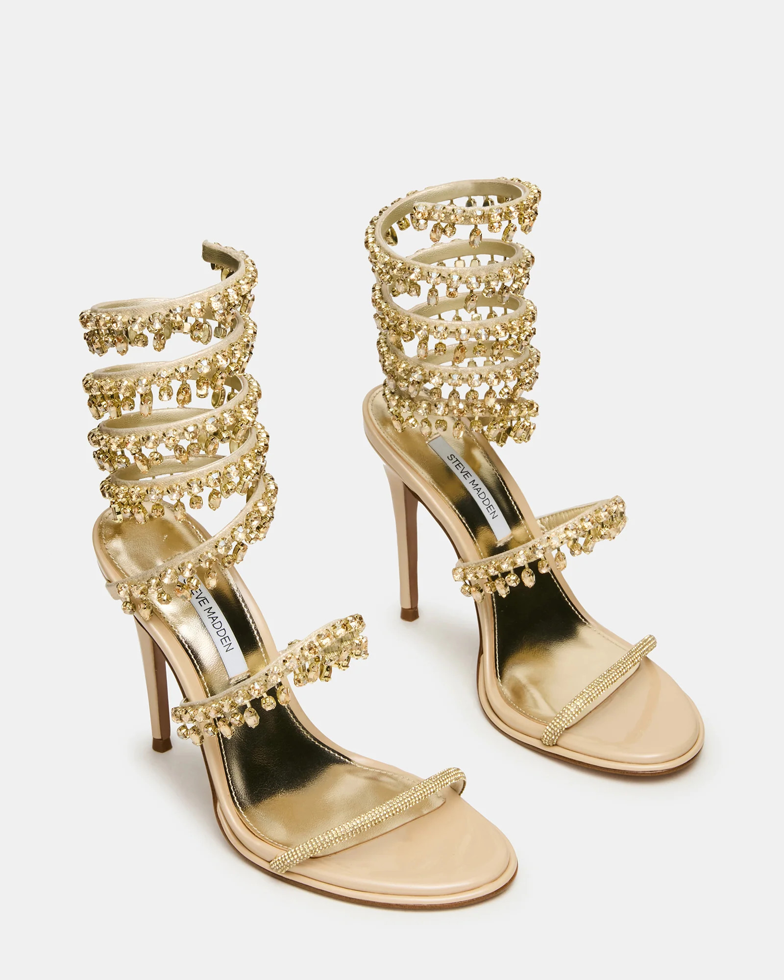 GORGINA Champagne Strappy Embellished Stiletto Women's Heel | Steve Madden (US)