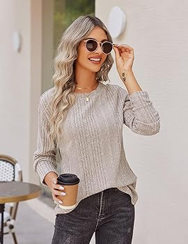 HOTOUCH Women's Lightweight Sweater Fall Pullover Blouses Casual Long Sleeve Tunic Tops Crewneck ... | Amazon (US)