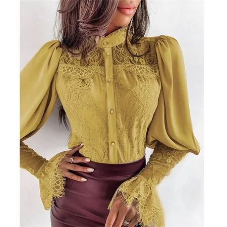 Fashion Womens Lantern Long Sleeve Tops Lace Ruffle Shirt | Walmart (US)