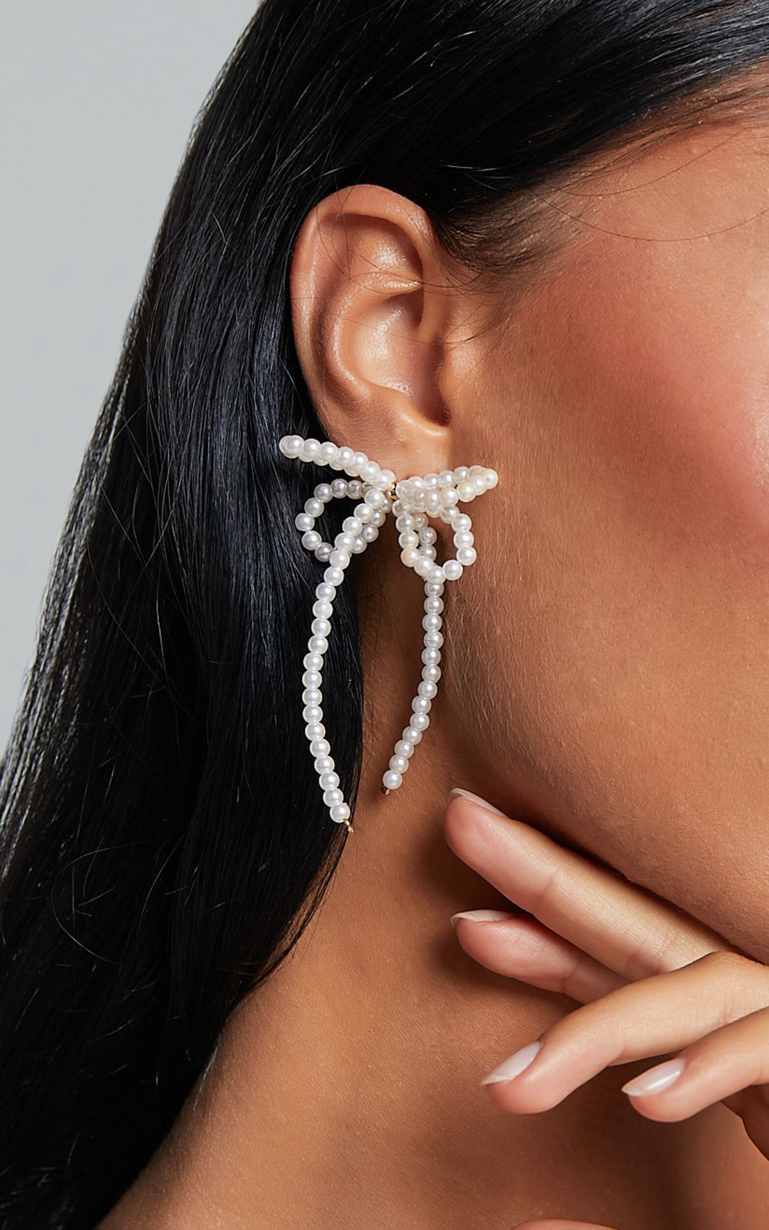 Jenny Earrings - Ribbon Pearl Statement Earrings in White | Showpo (US, UK & Europe)