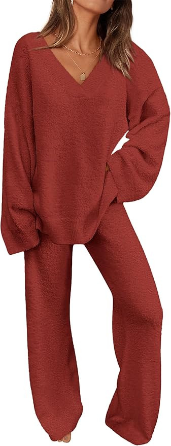 PRETTYGARDEN Women's 2 Piece Pullover Sweater Set Oversized V Neck Top Wide Leg Pants Fall Winter... | Amazon (US)