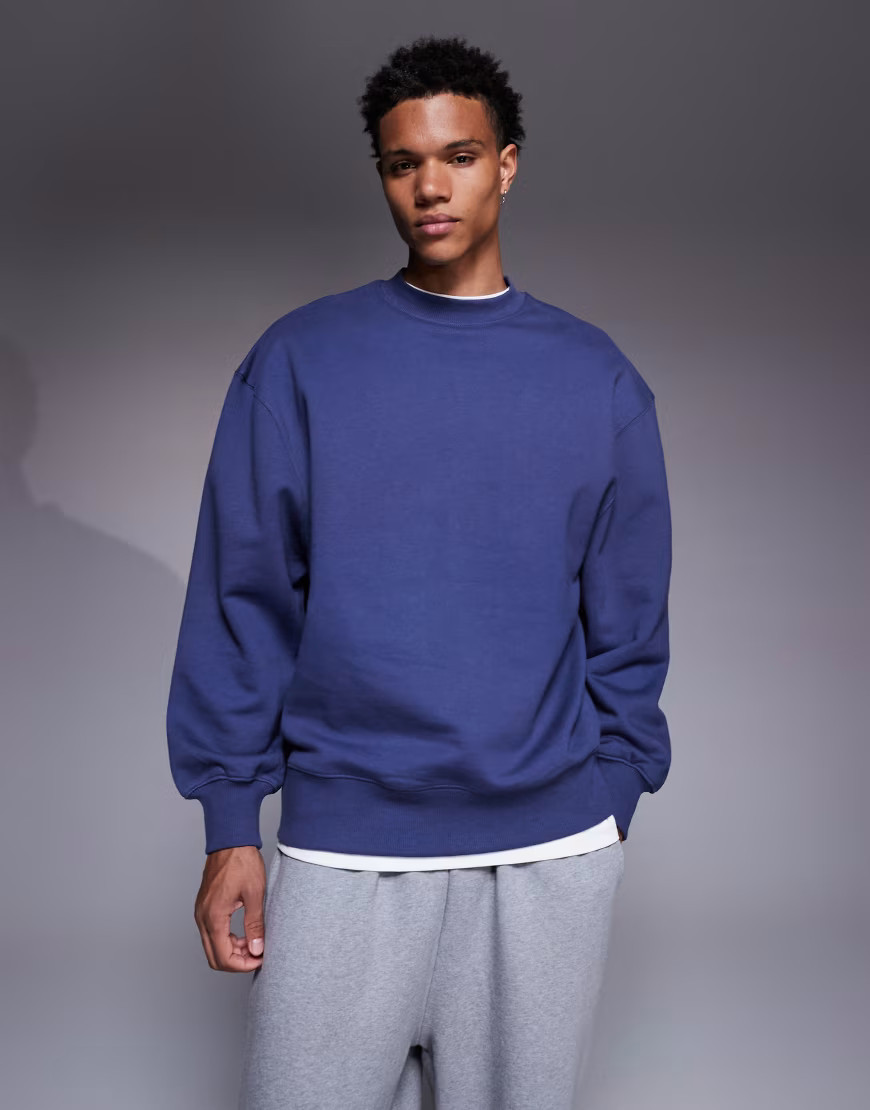 ASOS DESIGN premium heavyweight oversized sweatshirt in 400 gsm blue | ASOS (Global)
