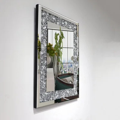 Decorative Wall Mirror With Diamond Inlay - Elegant Silver Sparkly Crush Design For Living Room, Bedroom, Or Entryway - Modern Glass Art Hanging Mirro | Wayfair North America