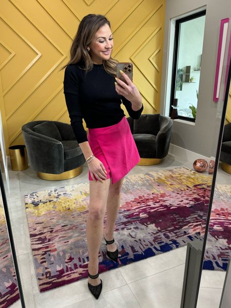 Black lightweight & super stretchy turtleneck (wearing Small)
Pink skirt (you can also grab the matching blazer!)

Linking similar mule heels to the ones I’m wearing — I get questions about these shoes all the time!

#LTKShoeCrush #LTKU #LTKFindsUnder50
