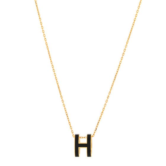 Lacquered Gold Pop H Pendant Necklace Black | FASHIONPHILE (US)
