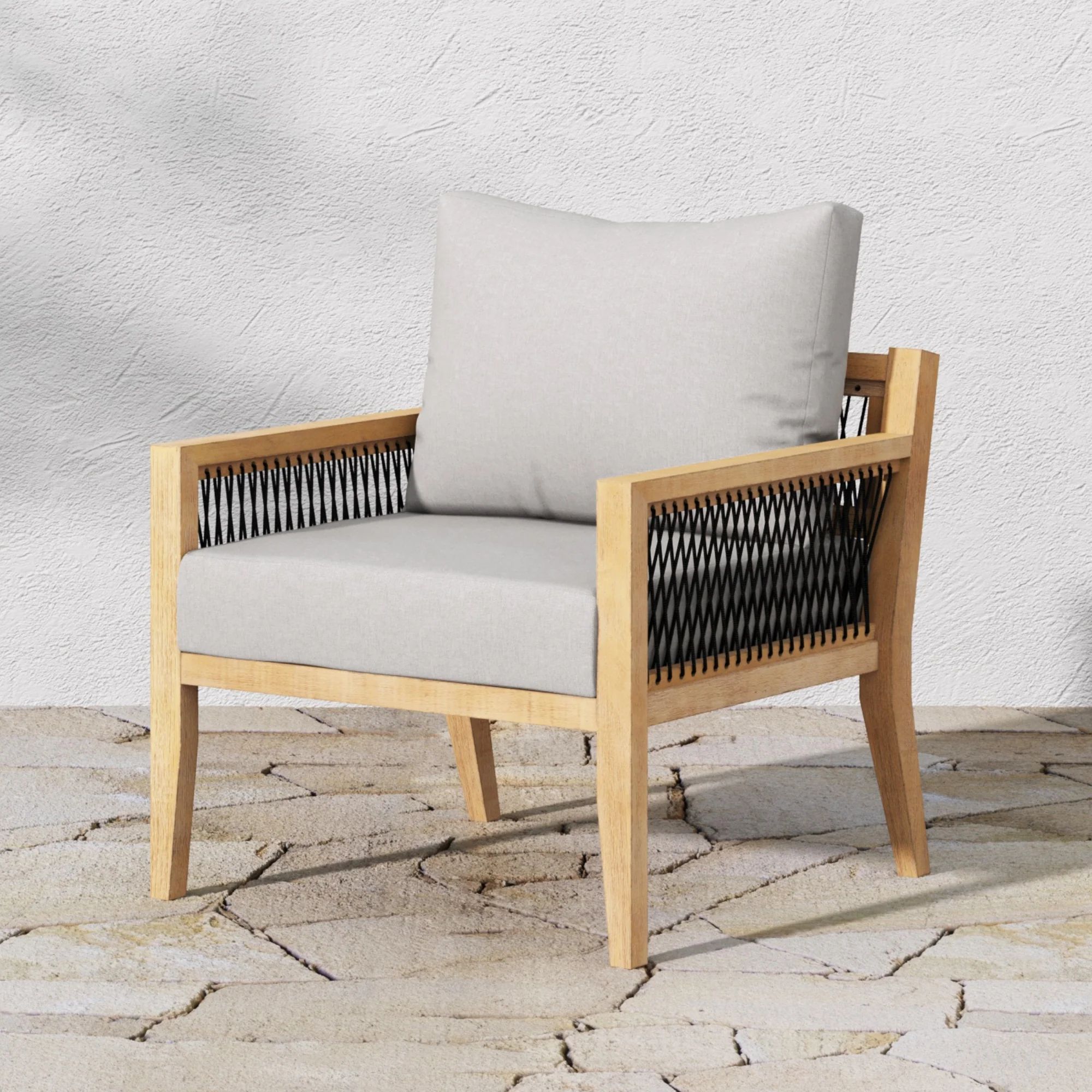 Outdoor Patio Wood Cushioned Arm Chair | Nathan James