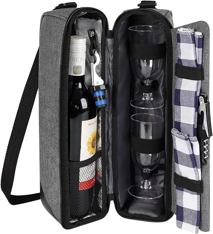 ALLCAMP Wine tote Bag with Cooler Compartment，Picnic Set Carrying Two sets of tableware（Gray... | Amazon (US)