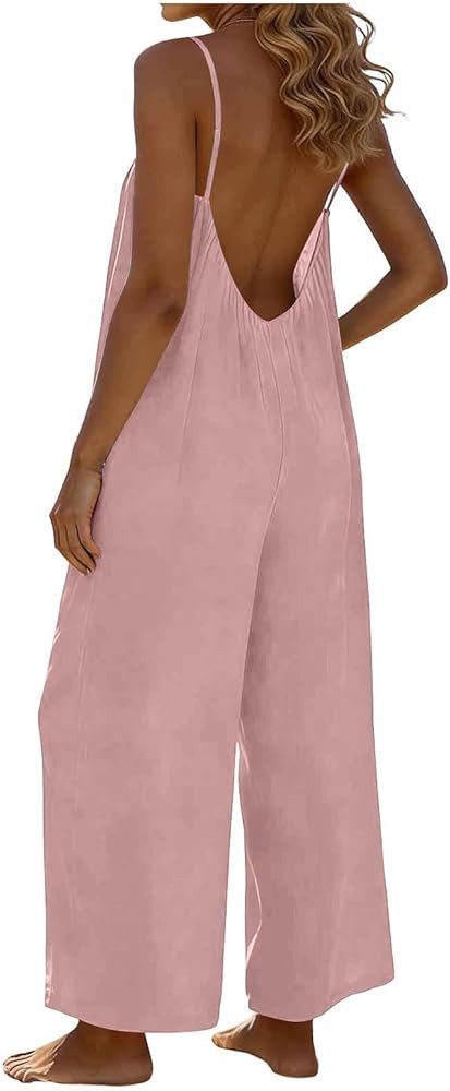 lcziwo Womens Overalls Casual Summer Backless Jumpsuits Baggy Open Back Wide Leg Bib Pants Romper... | Amazon (US)