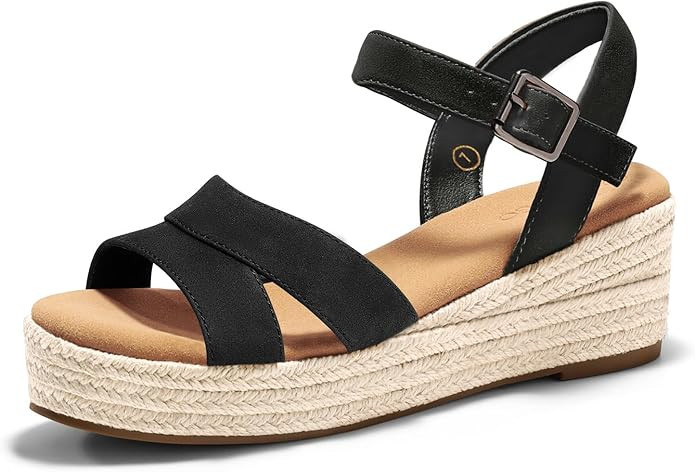 Coutgo Womens Wedge Platform Sandals Espadrille Heels Open Toe Buckle Ankle Strap Summer Shoes | Amazon (US)