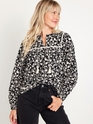 Split-Neck Boho Top for Women | Old Navy (US)