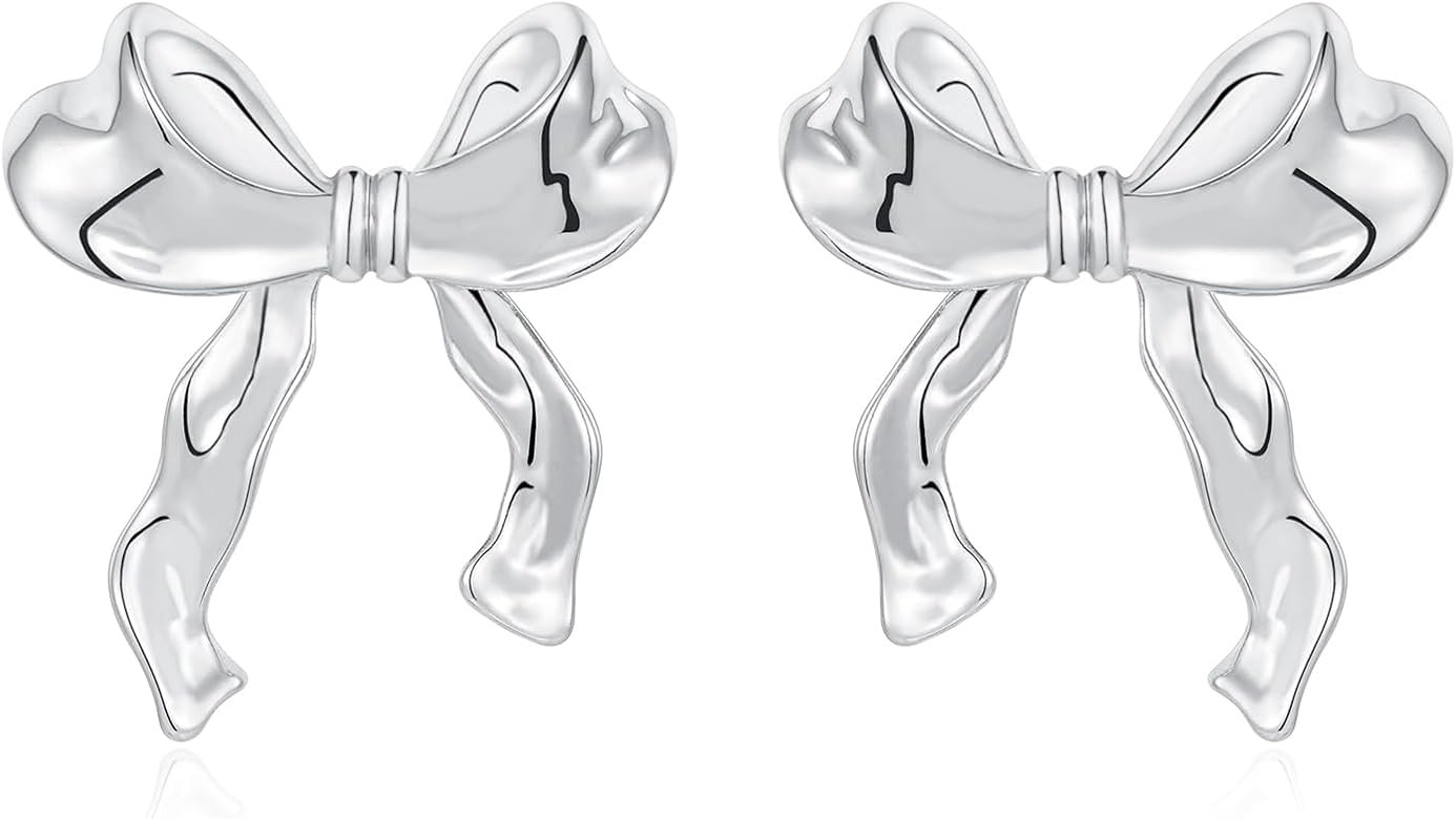 ASCONA 925 Sterling Silver Post Gold Silver Bow Earrings Women Ribbon Stud Earrings Gift | Amazon (US)