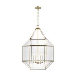 Sea Gull Lighting Morrison 23.25 in. Large 4-Light Satin Brass Octagonal Pendant With A Clear Gla... | The Home Depot
