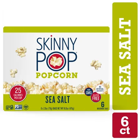 SkinnyPop Gluten-Free Sea Salt Microwave Popcorn Snack Multipack, 2.8 oz (6 count) | Walmart (US)