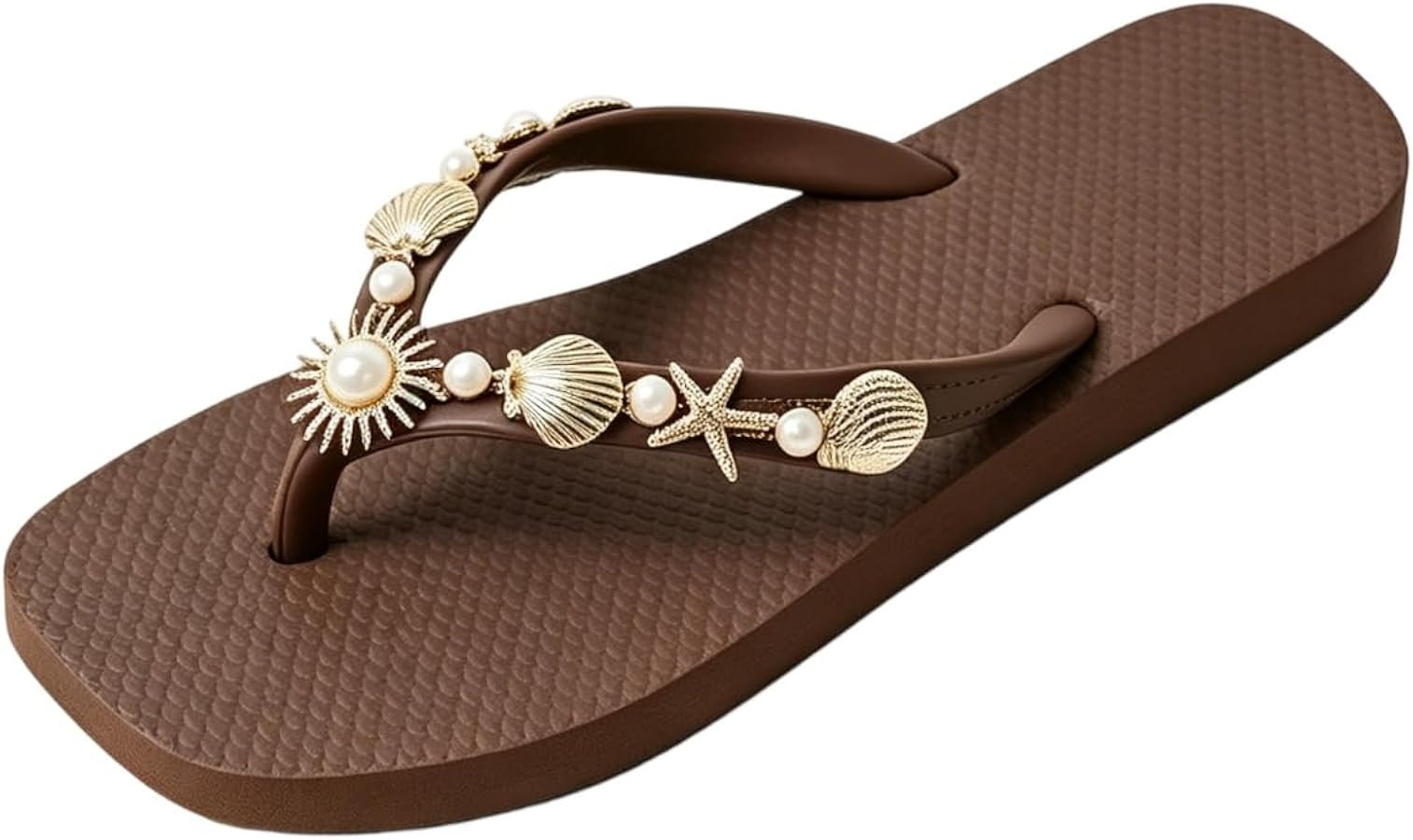 MakeMeChic Women's Seashell Starfish Summer Beach Shoes Open Toe Boho Flip Flops Flat Sandals | Amazon (US)