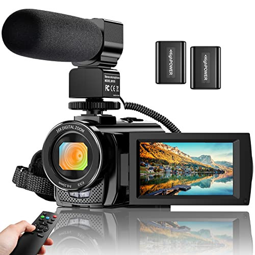 Video Camera YouTube Vlogging Camera Recorder FHD 1080P 24.0MP 3.0 Inch 270 Degree Rotation Screen 16X Digital Zoom Camcorder with Microphone,Remote Control and 2 Batteries | Amazon (US)