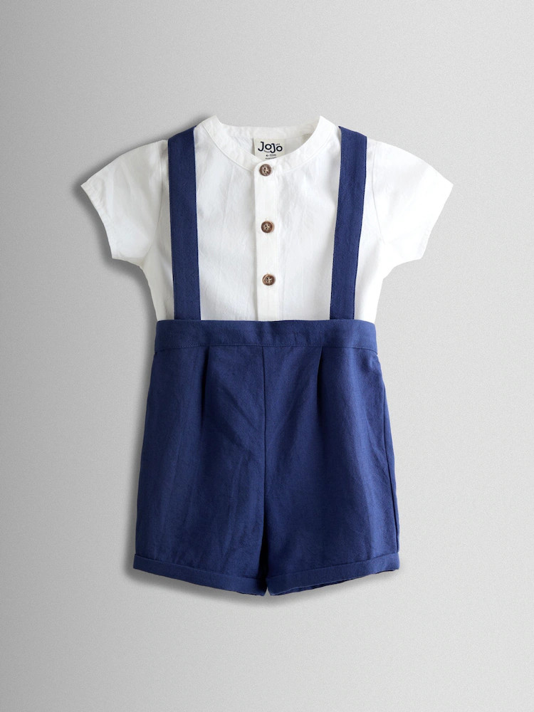 JoJo Maman Bébé Navy Blue Grandad Shirt & Shorts Set 2 Piece | Next US