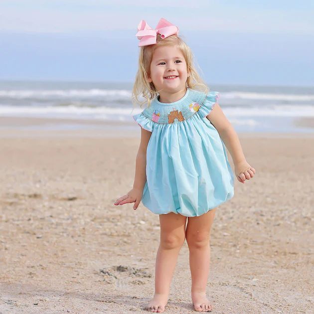 Beach Baby Mint Smocked Angel Sleeve Bubble | Classic Whimsy