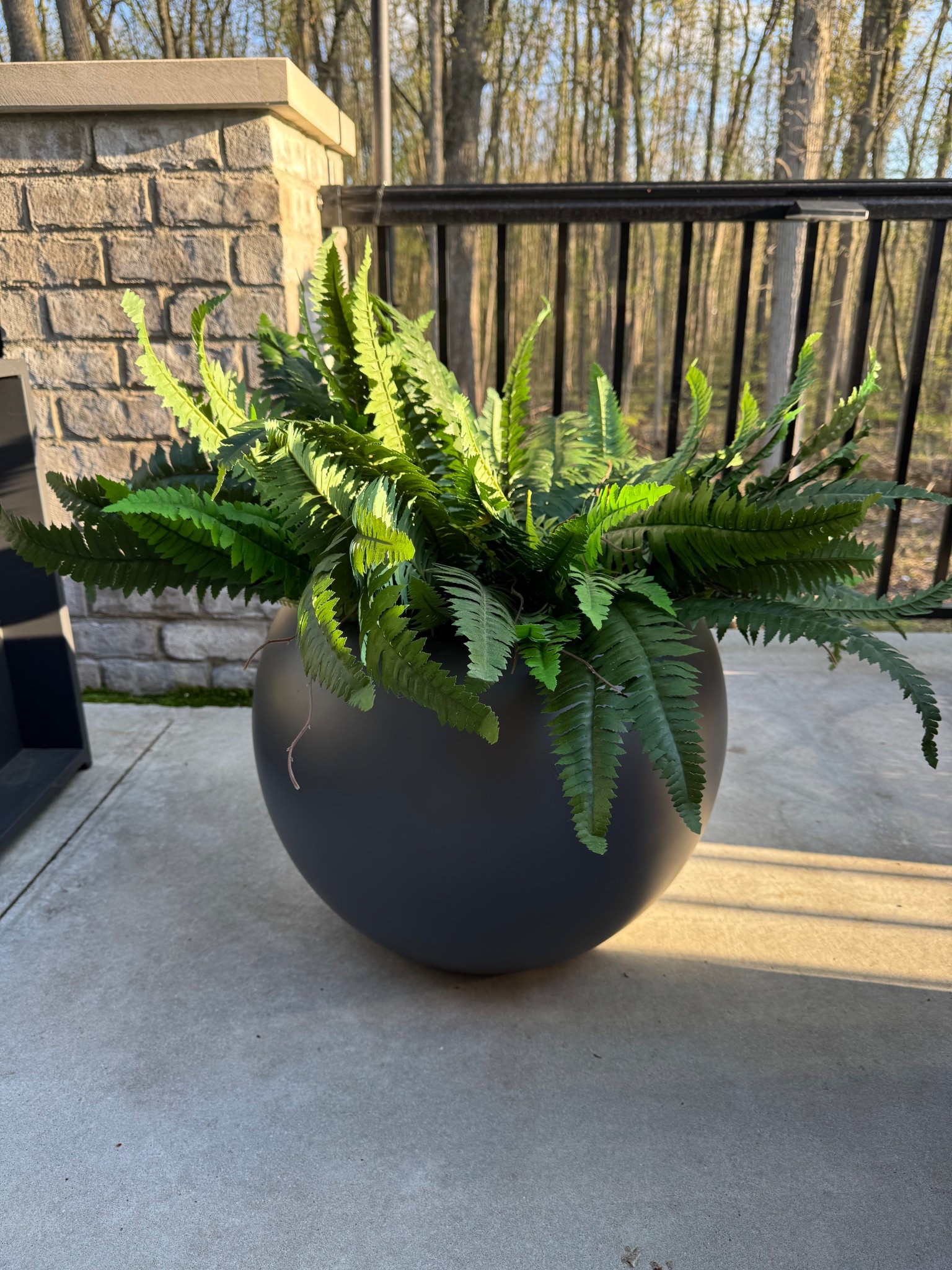 Large round planter with faux ferns.

#LTKHome #LTKSaleAlert