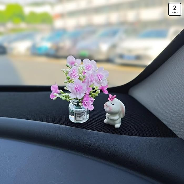 Generic Set of 2 Cute Mini Bunny and Peach Blossom in Flower Vase Car Rearview Mirror Ornaments F... | Amazon (US)