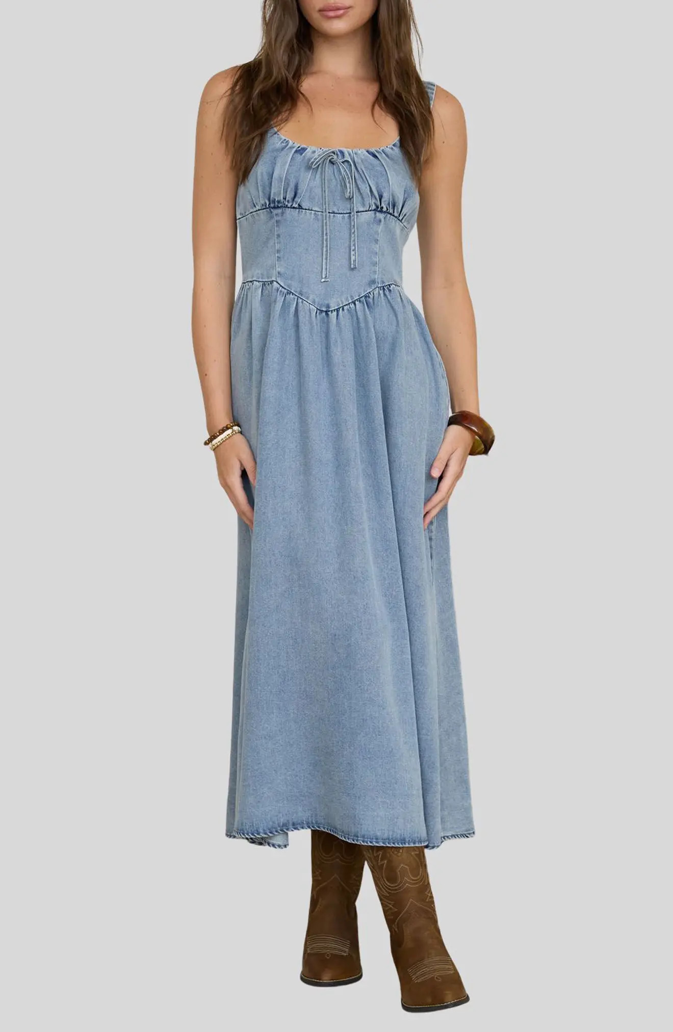 Blu Pepper Chambray Corset Midi Dress (Women) | Nordstrom | Nordstrom