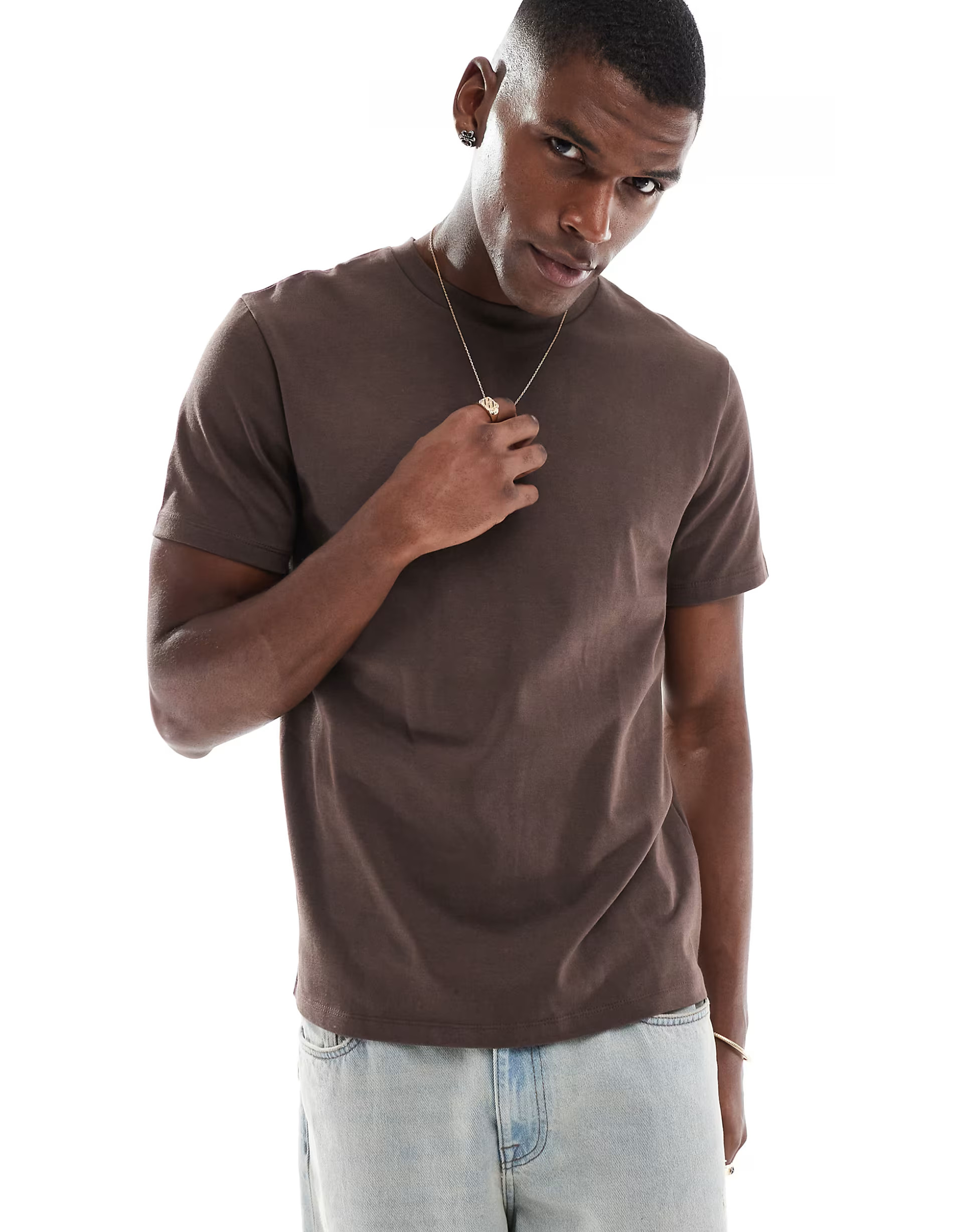 ASOS DESIGN heavyweight crew neck t-shirt in brown | ASOS (Global)