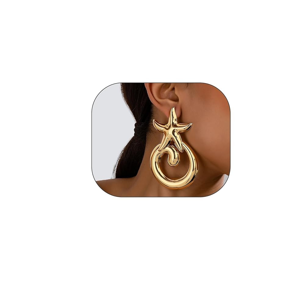 Chunky Gold Statement Earrings for Women,Large Spiral Earring Trendy Gold Starfish Spiral Drop Ea... | Amazon (US)