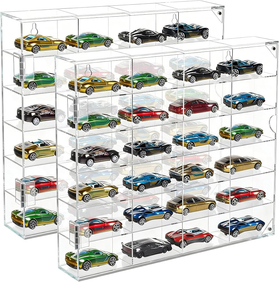 JUESHA 2 Pack Acrylic Display Case for Hot Wheels Storage 1/64 Scale, 6 Levels 24 Slots Toy Cars ... | Amazon (US)