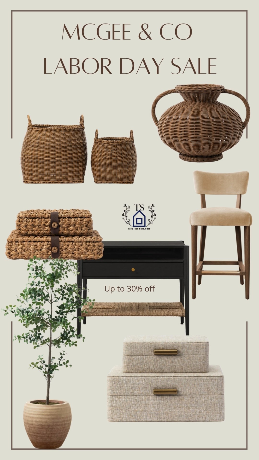 Mc Gee & Co is having there Labor Day sale with up to 30%! Woven baskets, nightstands, counter or bar stools, decorative trees, linen stackable boxes and more  

#LTKStyleTip #LTKHome #LTKSaleAlert