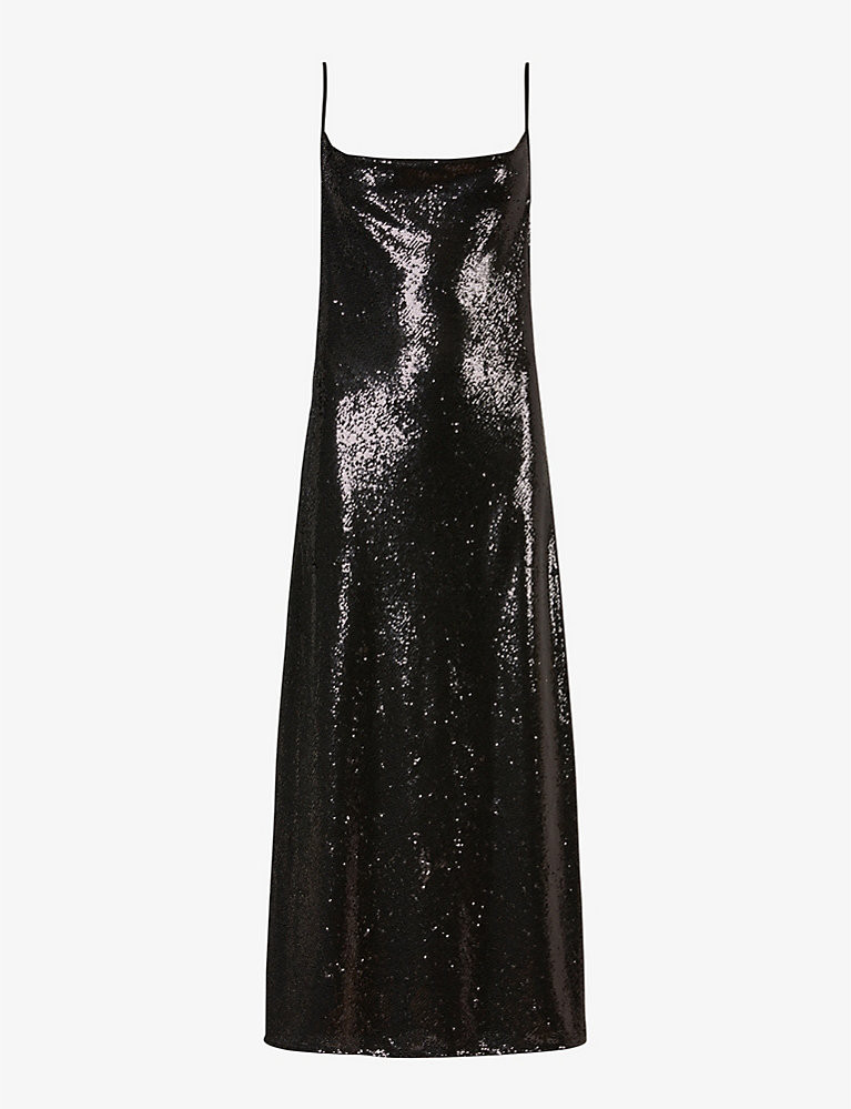 ALLSAINTS Hadley cowl-neck sequinned woven midi dress | Selfridges
