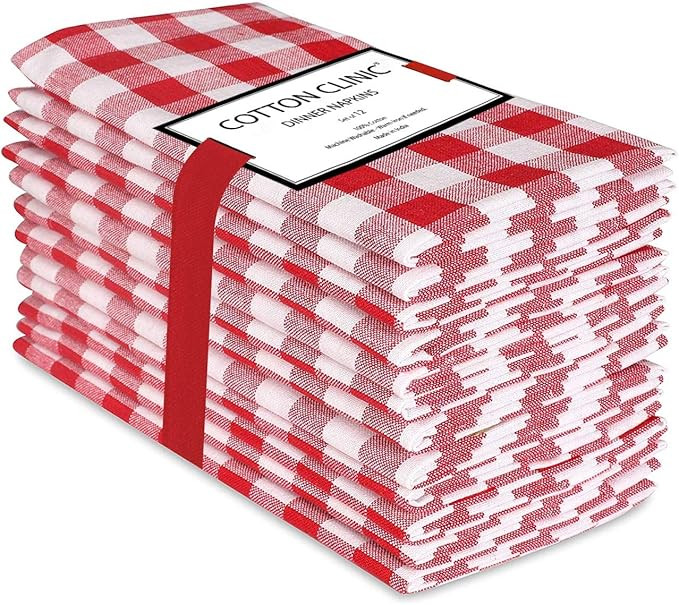 Cotton Clinic 20x20 Gingham Buffalo Check Cloth Dinner Napkins Pack of 12, 100% Cotton Cocktail N... | Amazon (US)