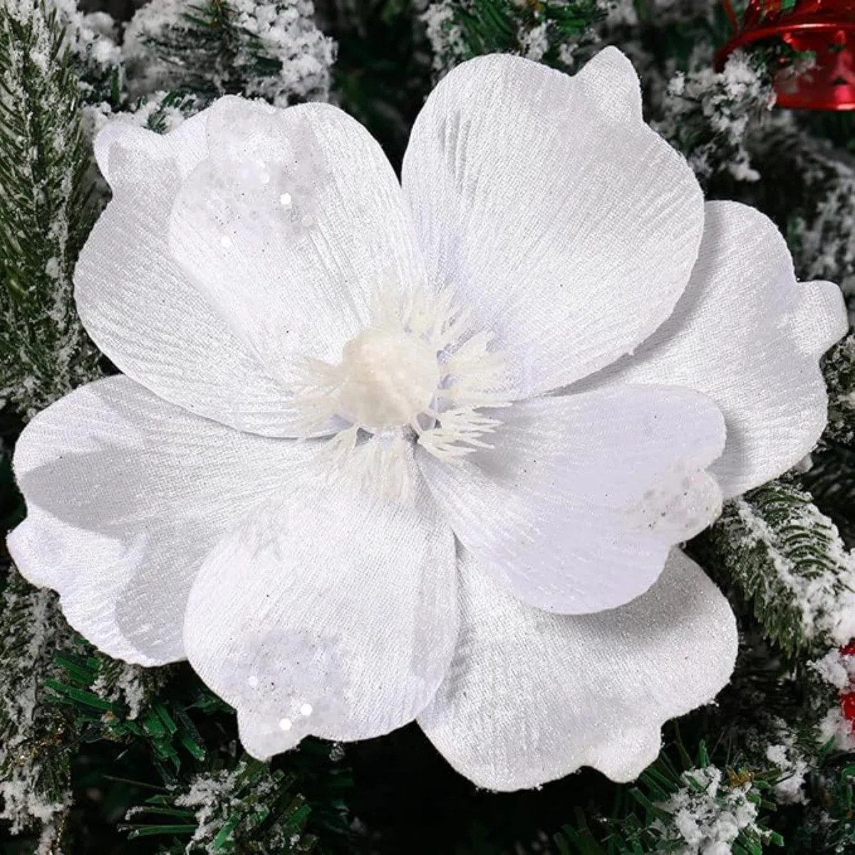 8.66Inch Large Glitter Christmas Flowers 4 Pcs Artificial Magnolia Flower Velvet Fold Christmas T... | Wayfair North America