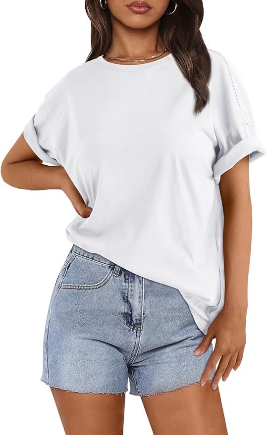 LILLUSORY Oversized T Shirts Women's Loose Fit Crewneck Short Sleeve Tops Basic Tees | Amazon (US)